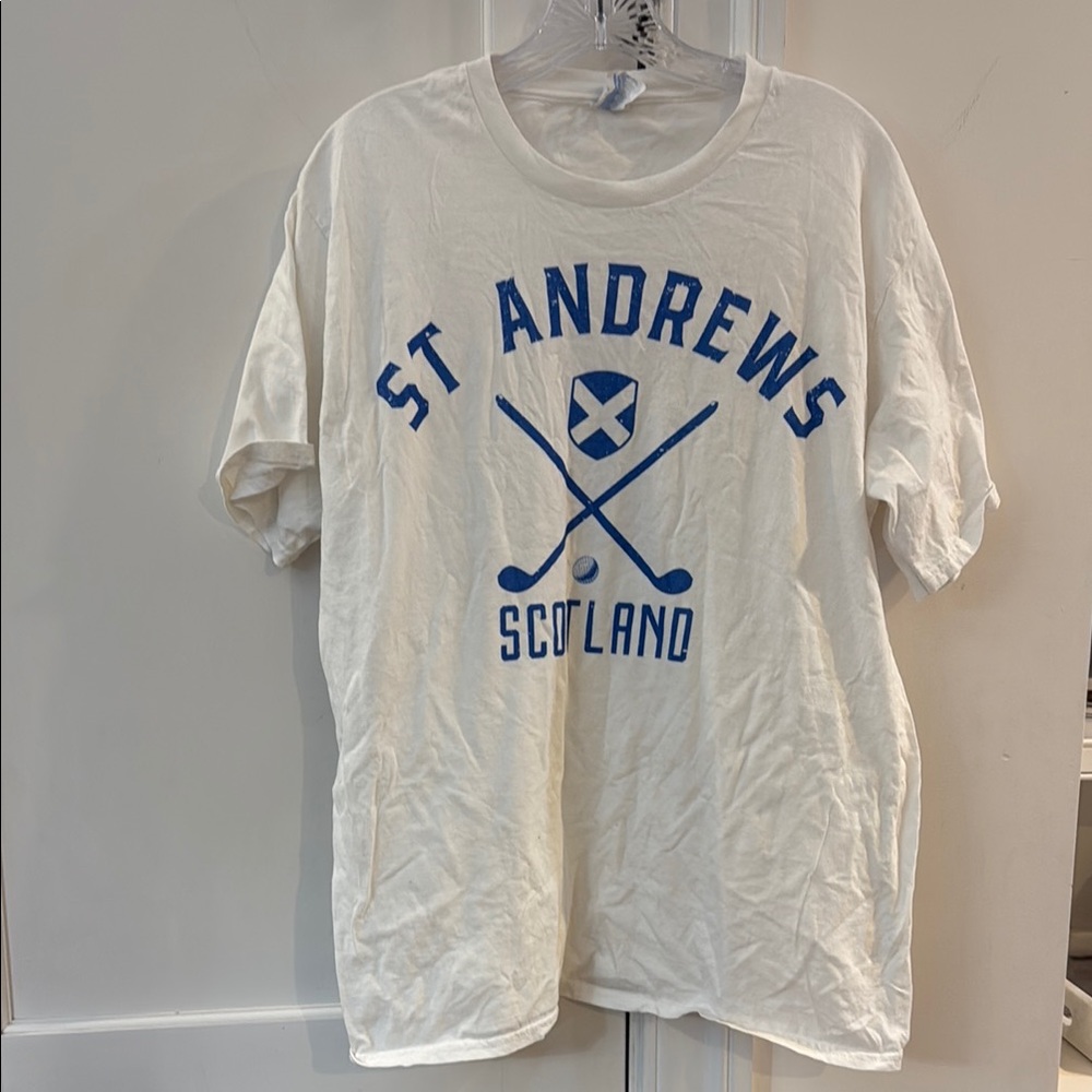 Port and Company White Tee with Blue Print